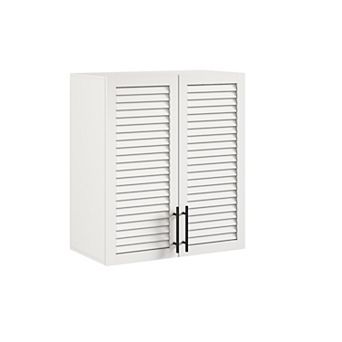 Spacious Wall Mount Storage Cabinet with Adjustable Shelf, Louvered Doors for Laundry, Bath,Kitchen