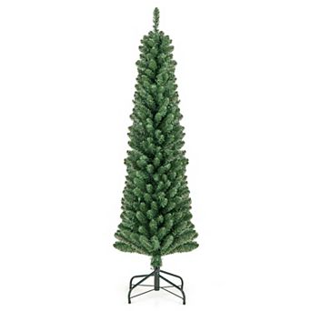 Pencil Slim Artificial Christmas Tree with Warm‑White Lights and Full PVC Branch Tips