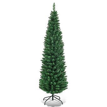 Artificial Christmas Tree, Hinged Slim Pencil Xmas Tree with Metal Stand