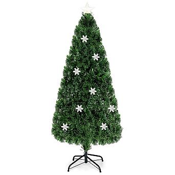 Prelit Fiber‑Optic Artificial Christmas Tree with Multicolor Lights& Snowflake‑Star Ornaments