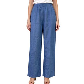 Women Pants High Waisted Elastic Waist Casual Straight Pant with Pockets