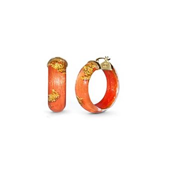 Gold & Honey 14K Gold Over Sterling Silver Mini Gold Leaf Acrylic Lucite Hoop Earrings