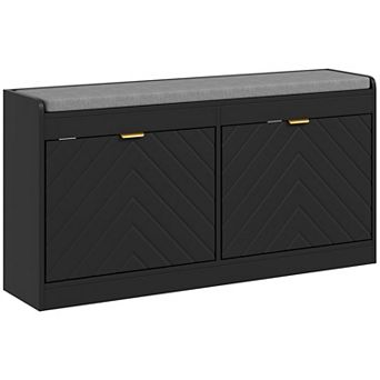 HOMCOM Shoe Bench with 2 Flip Drawers, Cushion, 8 Pairs for Entryway
