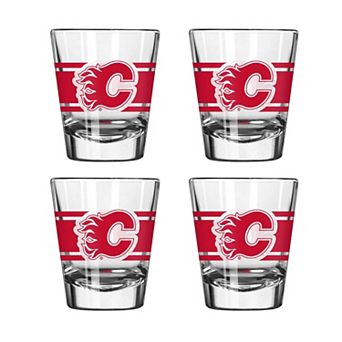 Logo Brands Calgary Flames Four-Piece Stripe Shot Glass Set