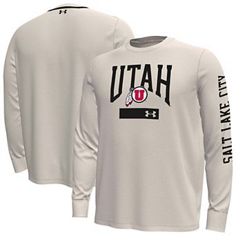 Men's Under Armour Cream Utah Utes Gameday Motion Heavyweight Long Sleeve T-Shirt