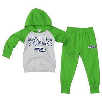 Toddler Wes & Willy Gray/Neon Green Seattle Seahawks Raglan Hoodie & Sweatpants Set