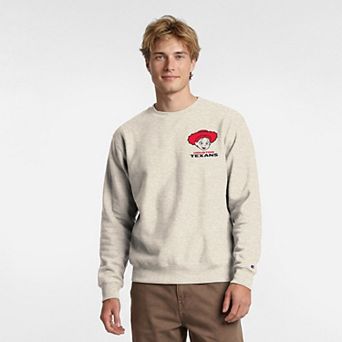 Men's Disney x Champion Oatmeal Houston Texans Powerblend Left Chest Fullback Crew Sweatshirt