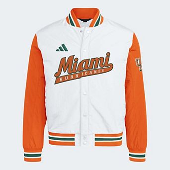 Men's adidas White Miami Hurricanes Dugout Collection Satin Jacket