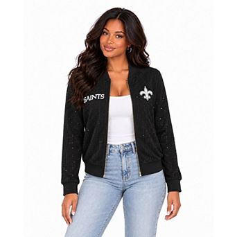 Women's FABGATING by Cuce Black New Orleans Saints Crystal Full-Zip Bomber Jacket