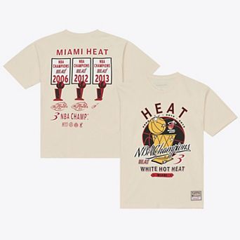Men's Mitchell & Ness Cream Miami Heat Hardwood Classics Champions Vintage T-Shirt