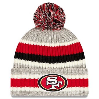 Men's New Era Scarlet/Gray San Francisco 49ers Stripe Cuff Knit Hat with Pom