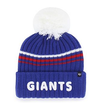 Women's '47 Royal New York Giants Fuzzy Script Cuffed Knit Hat with Pom