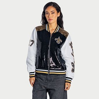 Women's The Wild Collective New Orleans Saints Black Full-Zip Sequin Bomber Jacket