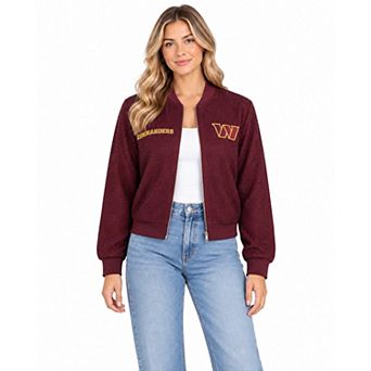 Women's FABGATING by Cuce Burgundy Washington Commanders Crystal Full-Zip Bomber Jacket