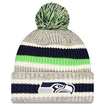 Men's New Era College Navy/Gray Seattle Seahawks Stripe Cuff Knit Hat with Pom