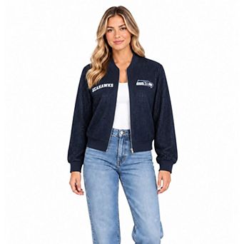 Women's FABGATING by Cuce College Navy Seattle Seahawks Crystal Full-Zip Bomber Jacket
