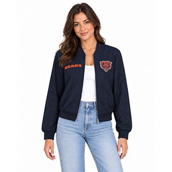 Women's FABGATING by Cuce Navy Chicago Bears Crystal Full-Zip Bomber Jacket