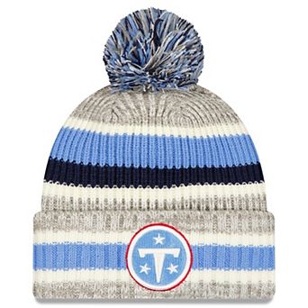 Men's New Era Light Blue/Gray Tennessee Titans Stripe Cuff Knit Hat with Pom