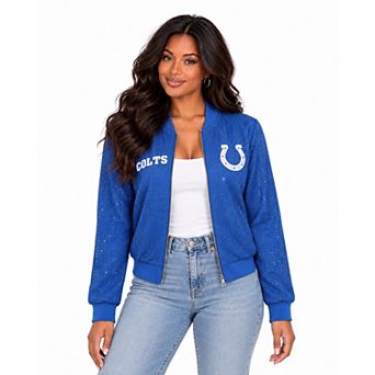 Women's FABGATING by Cuce Royal Indianapolis Colts Crystal Full-Zip Bomber Jacket