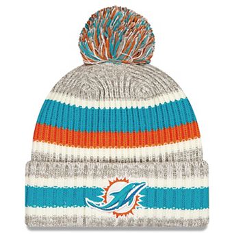 Men's New Era Aqua/Gray Miami Dolphins Stripe Cuff Knit Hat with Pom