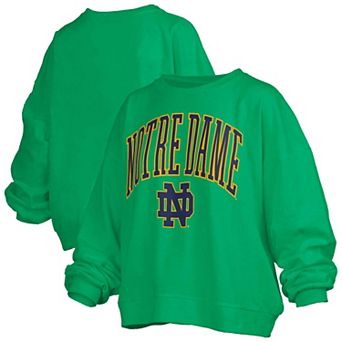 Women's Pressbox Green Notre Dame Fighting Irish Oversized Janise Arch Over Logo Fleece Sweatshirt