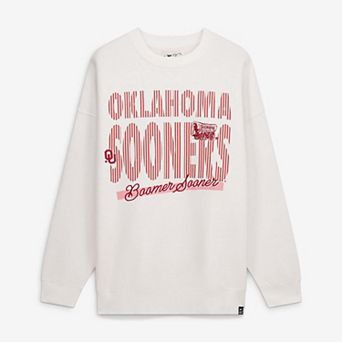 Women's Gameday Social White Oklahoma Sooners Striped Patch Sweatshirt