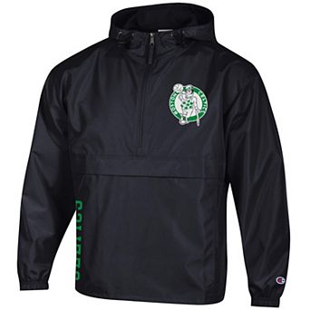 Men's Champion Black Boston Celtics Packable Lightweight Hooded Windbreaker Half-Zip Jacket
