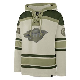 Men's '47 Beige Minnesota Wild OHT Military Appreciation Lacer Hoodie
