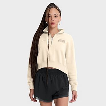 Women's Nike Cream Chicago Cubs Oversized Phoenix Fleece Cropped Quarter-Zip Sweatshirt