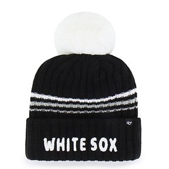 Women's '47 Black Chicago White Sox Fuzzy Script Cuffed Knit Hat with Pom