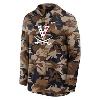 Men's Nike Camo Virginia Cavaliers 2026 Military Appreciation Dri-FIT Hooded Long Sleeve T-Shirt