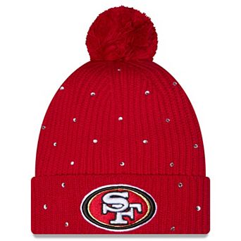 Women's New Era Scarlet San Francisco 49ers Rhinestone Cuffed Knit Hat with Pom