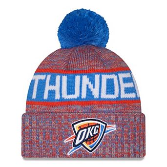 Men's New Era Blue/Orange Oklahoma City Thunder Tri-Color Cuffed Knit Hat with Pom