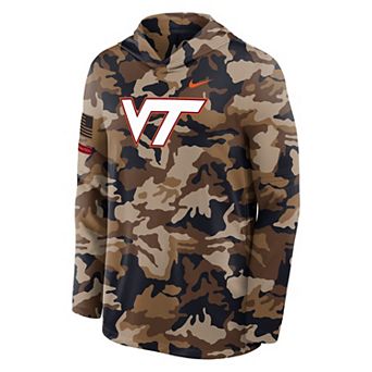 Men's Nike Camo Virginia Tech Hokies 2026 Military Appreciation Dri-FIT Hooded Long Sleeve T-Shirt