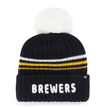 Women's '47 Navy Milwaukee Brewers Fuzzy Script Cuffed Knit Hat with Pom