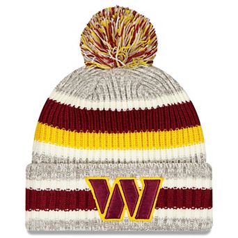 Men's New Era Burgundy/Gray Washington Commanders Stripe Cuff Knit Hat with Pom