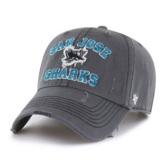 Men's '47 Black San Jose Sharks Seymoore Distressed Applique Clean Up Adjustable Hat