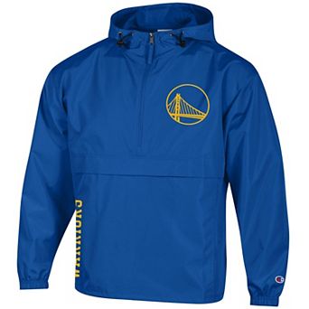 Men's Champion Royal Golden State Warriors Packable Lightweight Hooded Windbreaker Half-Zip Jacket