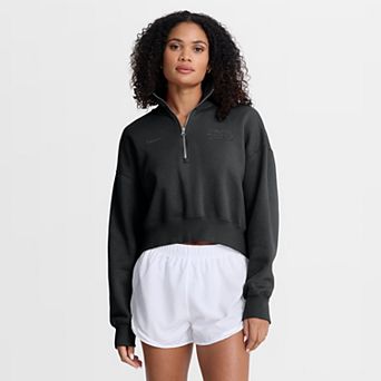 Women's Nike Black Chicago Cubs Oversized Phoenix Fleece Cropped Quarter-Zip Sweatshirt