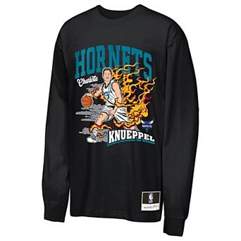 Youth Mitchell & Ness Kon Knueppel Black Charlotte Hornets Fired Up Long Sleeve T-Shirt
