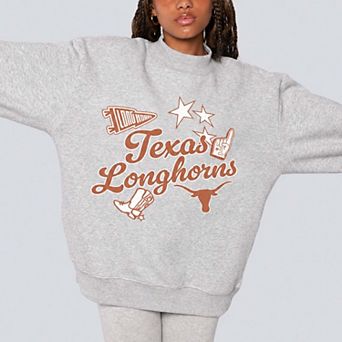 Women's Hype and Vice Gray Texas Longhorns Mock Neck Crewneck Sweatshirt