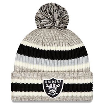 Men's New Era Black/Gray Las Vegas Raiders Stripe Cuff Knit Hat with Pom