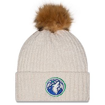 Women's New Era Cream Minnesota Timberwolves Chrome Cuff Knit Hat with Pom