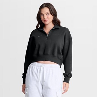Women's Nike Black Boston Red Sox Oversized Phoenix Fleece Cropped Quarter-Zip Sweatshirt