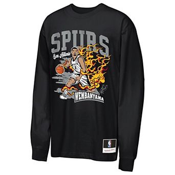 Youth Mitchell & Ness Victor Wembanyama Black San Antonio Spurs Fired Up Long Sleeve T-Shirt