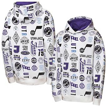 Youth Outerstuff White Utah Jazz 3-and-D Allover Hoodie