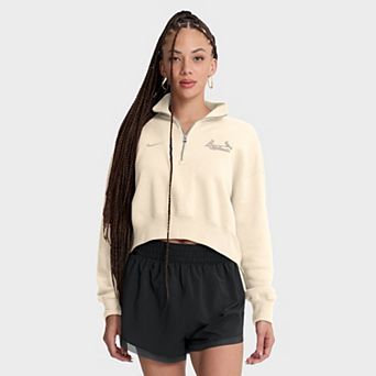 Women's Nike Cream St. Louis Cardinals Oversized Phoenix Fleece Cropped Quarter-Zip Sweatshirt