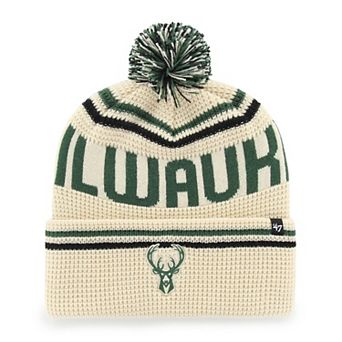 Men's '47 Natural Milwaukee Bucks Quattrle Cuffed Knit Hat with Pom
