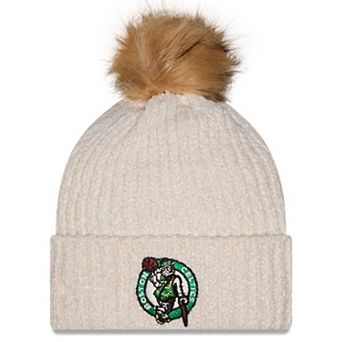 Women's New Era Cream Boston Celtics Chrome Cuff Knit Hat with Pom