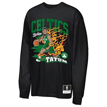 Youth Mitchell & Ness Jayson Tatum Black Boston Celtics Fired Up Long Sleeve T-Shirt
